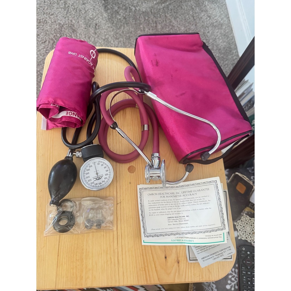 Omron Sm Blood Pressure Cuff ADC Stethoscope Set Magenta Pink with Case preloved